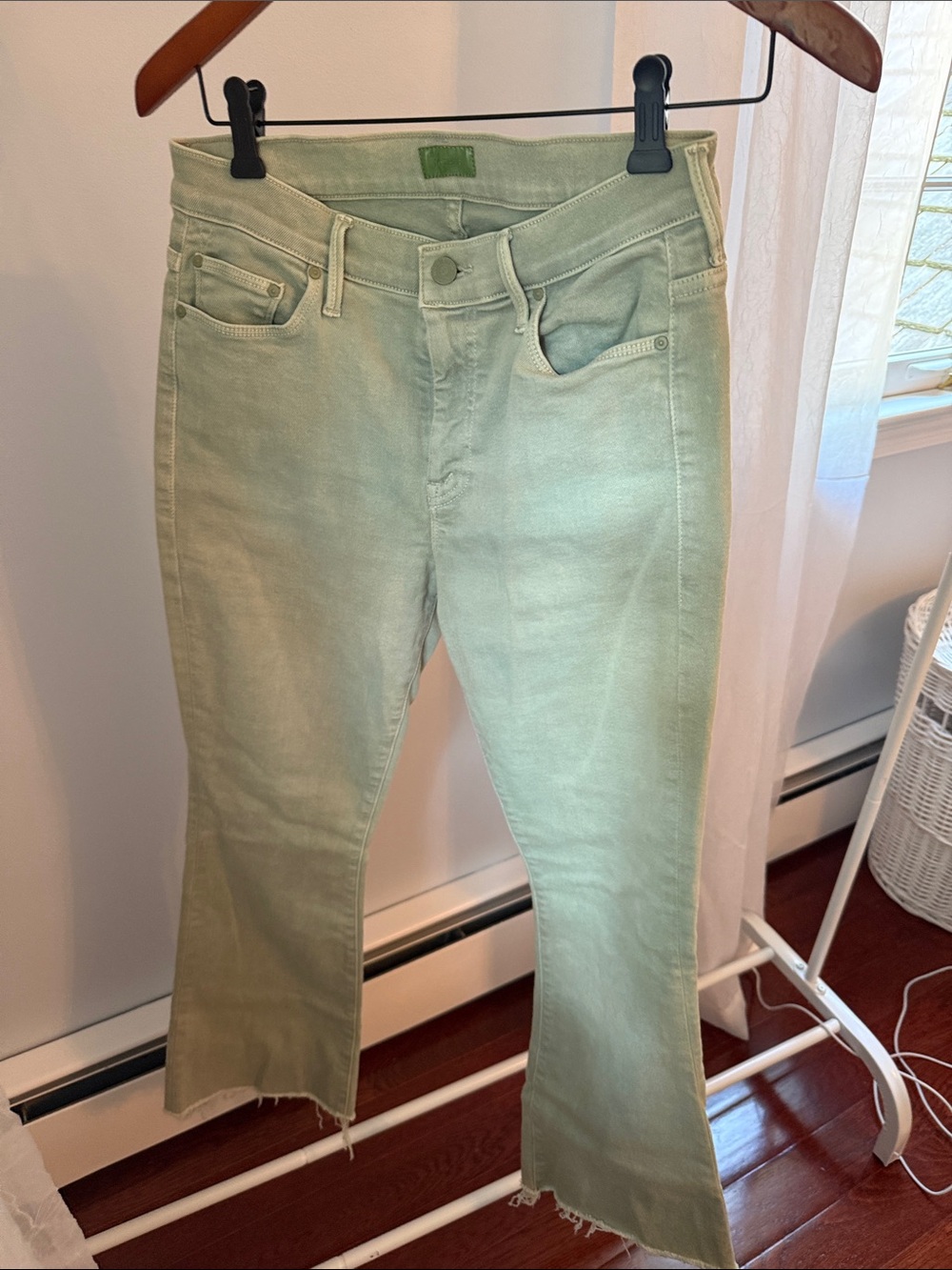 MOTHER Sage Green High-Rise Flare Jeans